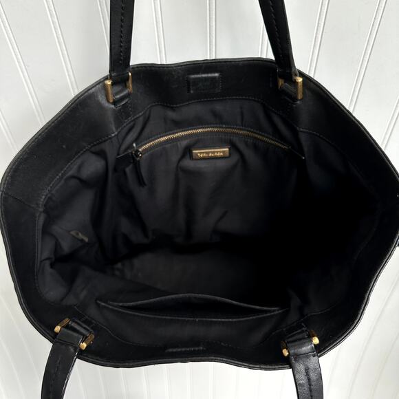 Tory Burch Georgia Slouchy Quilted Black Leather Tote Bag Purse Drawstring Logo - Picture 4 of 8